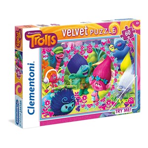 Clementoni (20138) - "Trolls, Velvet Puzzle" - 60 pezzi
