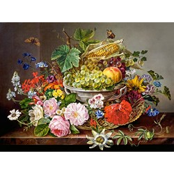 Castorland (C-200658) - "Still Life with Flowers and Fruit Basket" - 2000 pezzi