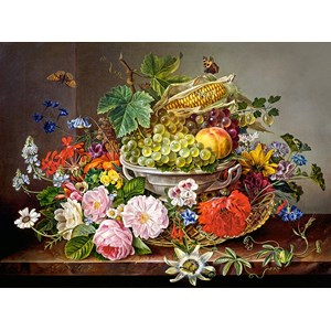 Castorland (C-200658) - "Still Life with Flowers and Fruit Basket" - 2000 pezzi