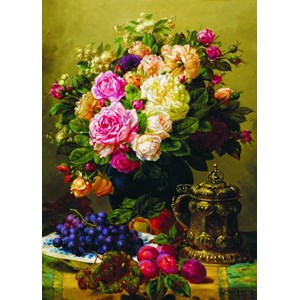 Gold Puzzle (60904) - Jean-Baptiste Robie: "Still Life with Roses, Grapes and Plums" - 1000 pezzi