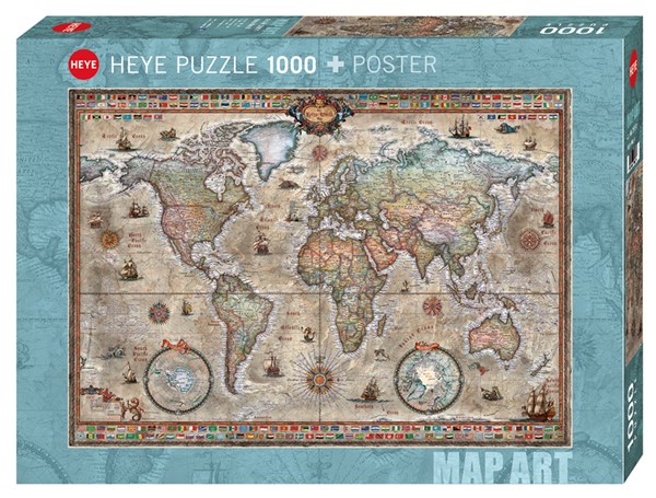 Heye (29871) - Rajko Zigic: "Retro World Map" - 1000 pezzi