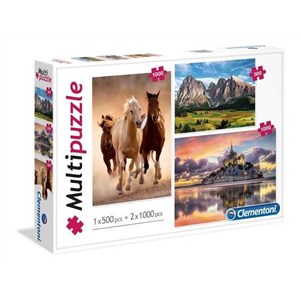 Clementoni (08107) - "Horses, Mountain, Mont Saint-Michel" - 500 1000 pezzi