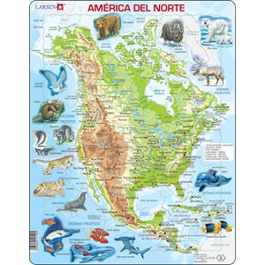 Larsen (A32-ES) - "North America, physical map with animals - ES" - 66 pezzi