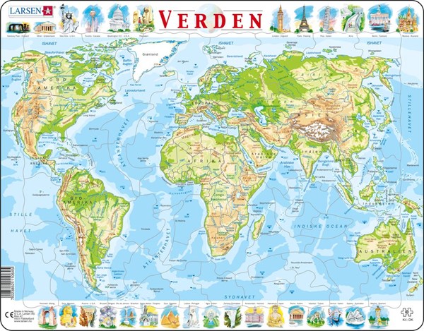 Larsen (K4-DK) - "The World Physical Map - DK" - 80 pezzi