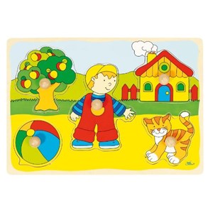 Goki (57858) - "GoKi Wooden Cat and House Puzzle" - 5 pezzi