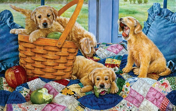 SunsOut (44301) - Susan Brabeau: "Puppies in a Basket" - 550 pezzi