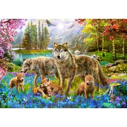 Bluebird Puzzle (70195) - Jan Patrik Krasny: "Spring Wolf Family" - 1500 pezzi