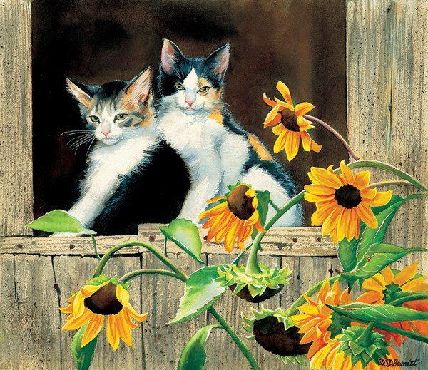 SunsOut (28975) - Susan Bourdet: "Kittens and Sunflowers" - 550 pezzi