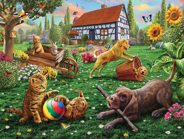 SunsOut (51836) - Adrian Chesterman: "Dogs and Cats at Play" - 500 pezzi