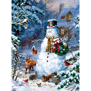 SunsOut (59796) - Liz Goodrick-Dillon: "Winter Cabin Snowman" - 1000 pezzi