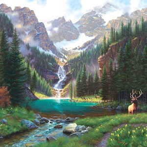 SunsOut (52982) - Mark Keathley: "Elk at the Waterfall" - 1000 pezzi