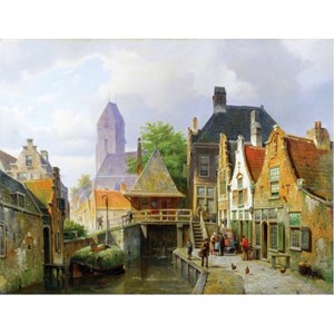 Puzzle Michele Wilson (A296-650) - Barend Cornelis Koekkoek: "View of Oudewater" - 650 pezzi